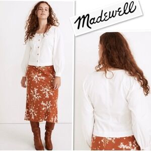 NEW Madewell Shirred Sleeve‎ Womens Top Sz Medium Corduroy Capsule Wardrobe Fall
